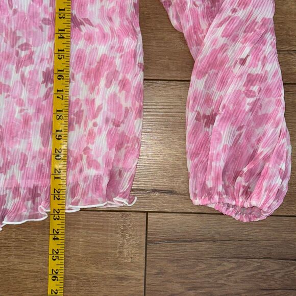 NWOT Ganni Womens Watercolor Floral Ruffle Georgette Blouse Pink Sz 42 Easter - Picture 15 of 15